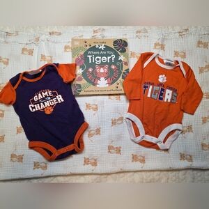 Clemson Tigers Baby Bundle 0-3M & 9M Onesies Tiger Muslin Blanket Book